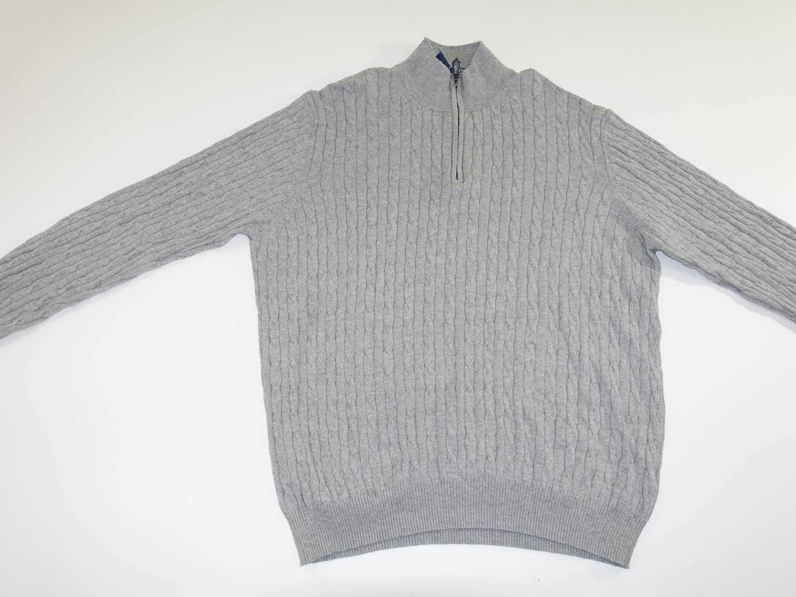 Charles Tyrwhitt Men's 1/4 Zip Sweater XL Light Gray Cable Knit Cotton ...