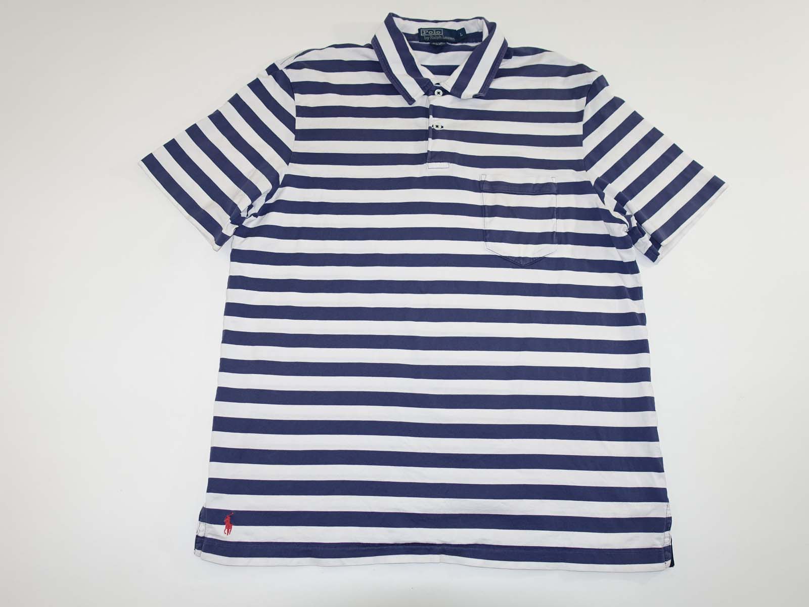 Polo Ralph Lauren Men's Polo Shirt Large Short Sleeves Blue White Pima ...